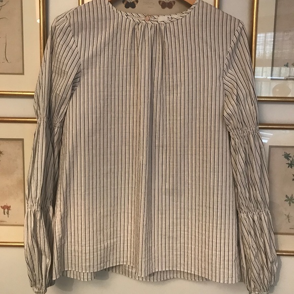 Tibi striped cotton blouse with scrunch sleeves - Picture 1 of 4
